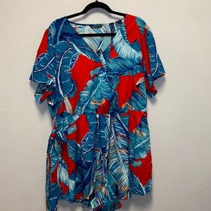 SHEIN Plus Size 3X Belt Tropical Romper: 4136